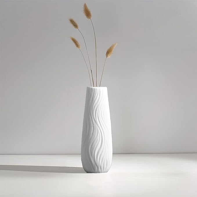 White Ceramic Vase, 8.4" H, Artistic Flower Vase Classic Style - Image 3
