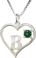 Silver Sterling Necklace Initial Letter A-Z Birthstone for Women – Personalized Custom Jewelry Pendant with Heart Design Customized Dainty Charm for Wife Girlfriend Mom – 18" Box Chain