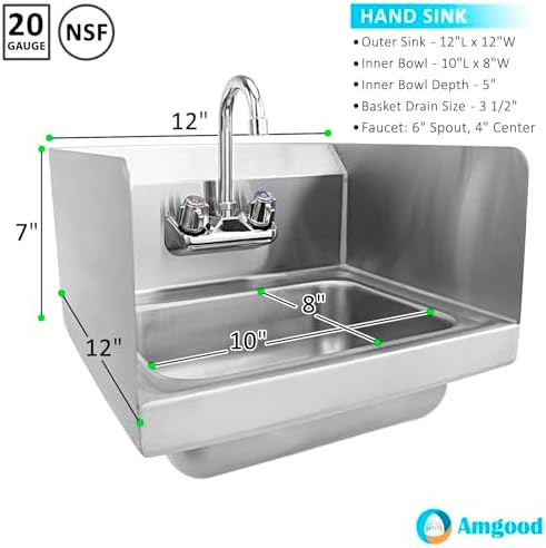 AmGood Stainless Steel Wall Mount Hand Sink | NSF | Commercial Hand Washing - Image 2
