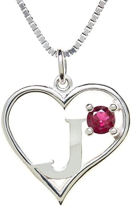 Silver Sterling Necklace Initial Letter A-Z Birthstone for Women – Personalized Custom Jewelry Pendant with Heart Design Customized Dainty Charm for Wife Girlfriend Mom – 18" Box Chain