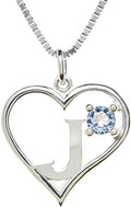 Silver Sterling Necklace Initial Letter A-Z Birthstone for Women – Personalized Custom Jewelry Pendant with Heart Design Customized Dainty Charm for Wife Girlfriend Mom – 18" Box Chain