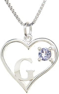Silver Sterling Necklace Initial Letter A-Z Birthstone for Women – Personalized Custom Jewelry Pendant with Heart Design Customized Dainty Charm for Wife Girlfriend Mom – 18" Box Chain