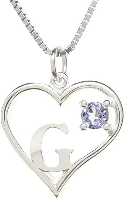 Silver Sterling Necklace Initial Letter A-Z Birthstone for Women – Personalized Custom Jewelry Pendant with Heart Design Customized Dainty Charm for Wife Girlfriend Mom – 18" Box Chain