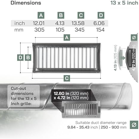 Vent Systems 13" x 5" Inch Galvanized Steel Louvered Air Return Vent Cover - Image 2