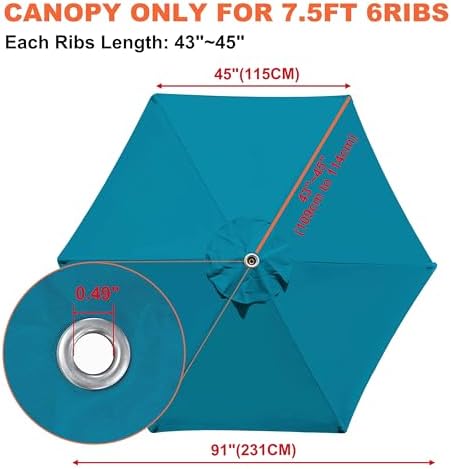 EliteShade USA 7.5FT Replacement Covers 6 Ribs Market Patio Umbrella Canopy - Image 3