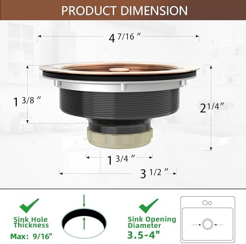 Kitchen Sink Drain Copper 3-1/2 Inch Stainless Steel Kitchen Drain Strainer - Image 5