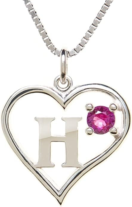 Silver Sterling Necklace Initial Letter A-Z Birthstone for Women – Personalized Custom Jewelry Pendant with Heart Design Customized Dainty Charm for Wife Girlfriend Mom – 18" Box Chain