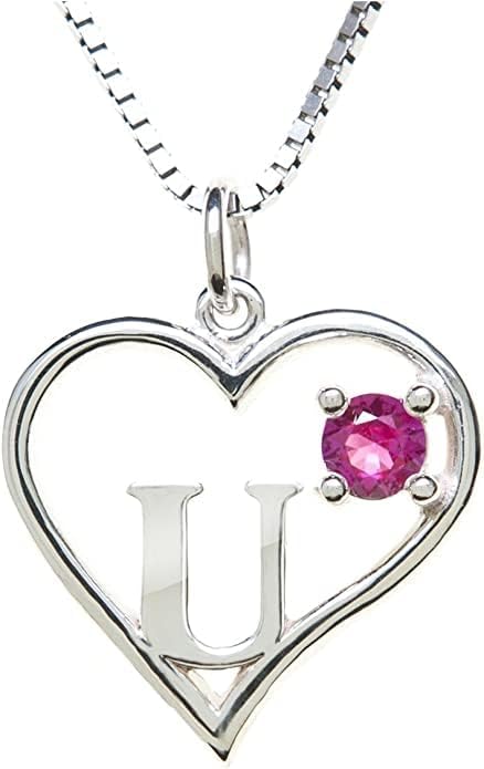 Silver Sterling Necklace Initial Letter A-Z Birthstone for Women – Personalized Custom Jewelry Pendant with Heart Design Customized Dainty Charm for Wife Girlfriend Mom – 18" Box Chain