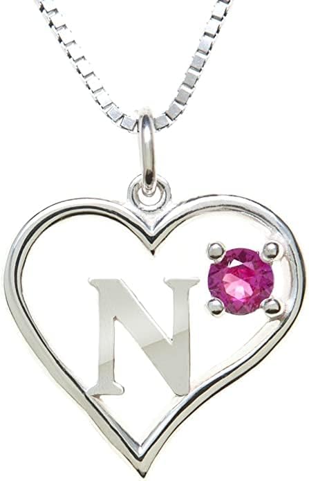 Silver Sterling Necklace Initial Letter A-Z Birthstone for Women – Personalized Custom Jewelry Pendant with Heart Design Customized Dainty Charm for Wife Girlfriend Mom – 18" Box Chain