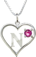 Silver Sterling Necklace Initial Letter A-Z Birthstone for Women – Personalized Custom Jewelry Pendant with Heart Design Customized Dainty Charm for Wife Girlfriend Mom – 18" Box Chain