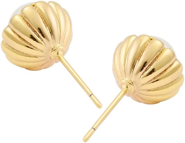 Brass Simulated Pearl Flower Stud Earrings