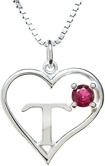 Silver Sterling Necklace Initial Letter A-Z Birthstone for Women – Personalized Custom Jewelry Pendant with Heart Design Customized Dainty Charm for Wife Girlfriend Mom – 18" Box Chain