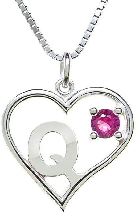 Silver Sterling Necklace Initial Letter A-Z Birthstone for Women – Personalized Custom Jewelry Pendant with Heart Design Customized Dainty Charm for Wife Girlfriend Mom – 18" Box Chain