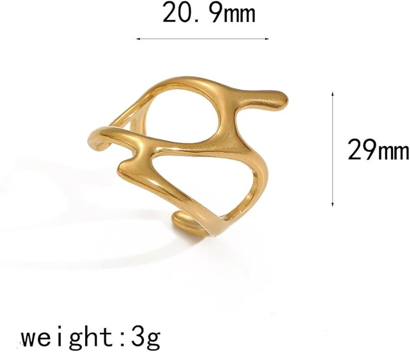 Chunky Rings For Women, Gold Silver Thumb Ring Asymmetrical Wavy Curve Ring Adjustable Non Tarnish Dainty Stainless Steel New Year Anniversary Birthday Jewelry Gift