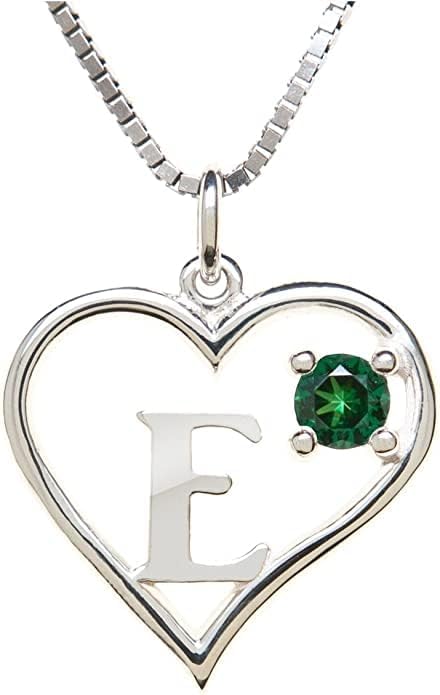 Silver Sterling Necklace Initial Letter A-Z Birthstone for Women – Personalized Custom Jewelry Pendant with Heart Design Customized Dainty Charm for Wife Girlfriend Mom – 18" Box Chain