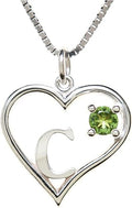 Silver Sterling Necklace Initial Letter A-Z Birthstone for Women – Personalized Custom Jewelry Pendant with Heart Design Customized Dainty Charm for Wife Girlfriend Mom – 18" Box Chain