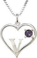 Silver Sterling Necklace Initial Letter A-Z Birthstone for Women – Personalized Custom Jewelry Pendant with Heart Design Customized Dainty Charm for Wife Girlfriend Mom – 18" Box Chain