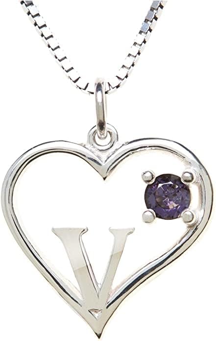 Silver Sterling Necklace Initial Letter A-Z Birthstone for Women – Personalized Custom Jewelry Pendant with Heart Design Customized Dainty Charm for Wife Girlfriend Mom – 18" Box Chain