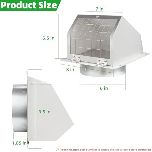 6 Inch Hooded Wall Vent with Flap and Mesh, 6 inch Dryer Vent Cover, Wall Mount - Image 2