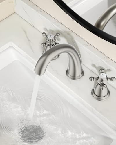 FORIOUS Bathroom Faucet 3 Hole 8 Inch Widespread Sink Brushed Nickel - Image 3
