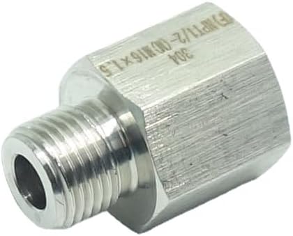 2 Pcs 1/2" NPT Pipe Female x M16 x1.5 Male Metric Gauge Adapter Stainless 304 - Image 2