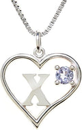 Silver Sterling Necklace Initial Letter A-Z Birthstone for Women – Personalized Custom Jewelry Pendant with Heart Design Customized Dainty Charm for Wife Girlfriend Mom – 18" Box Chain