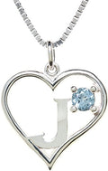 Silver Sterling Necklace Initial Letter A-Z Birthstone for Women – Personalized Custom Jewelry Pendant with Heart Design Customized Dainty Charm for Wife Girlfriend Mom – 18" Box Chain