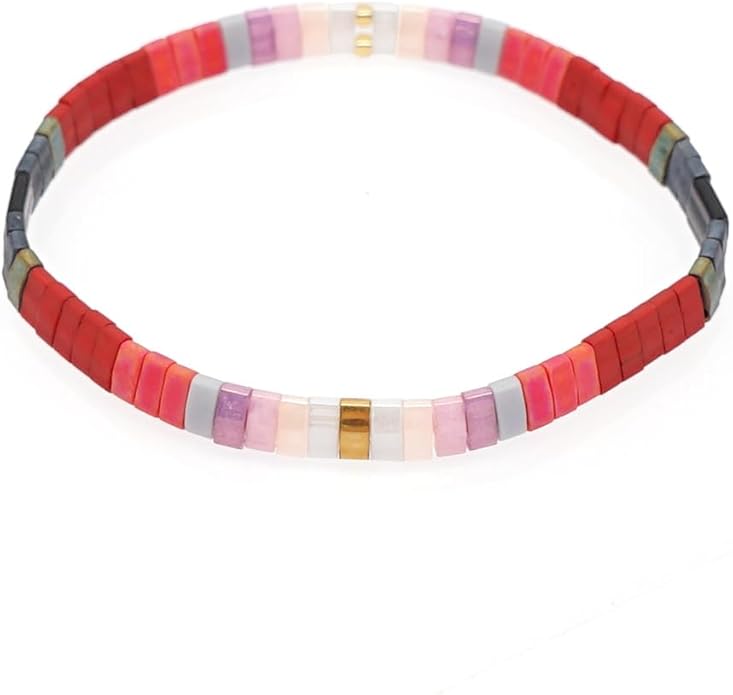 Sonateomber Tila Flat Beaded Stretch Bracelets for Women, Trendy Unique Colorful Square Beads Handmade Stack Bracelet Friendship Accessories Fashion Jewelry Gift