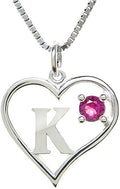 Silver Sterling Necklace Initial Letter A-Z Birthstone for Women – Personalized Custom Jewelry Pendant with Heart Design Customized Dainty Charm for Wife Girlfriend Mom – 18" Box Chain