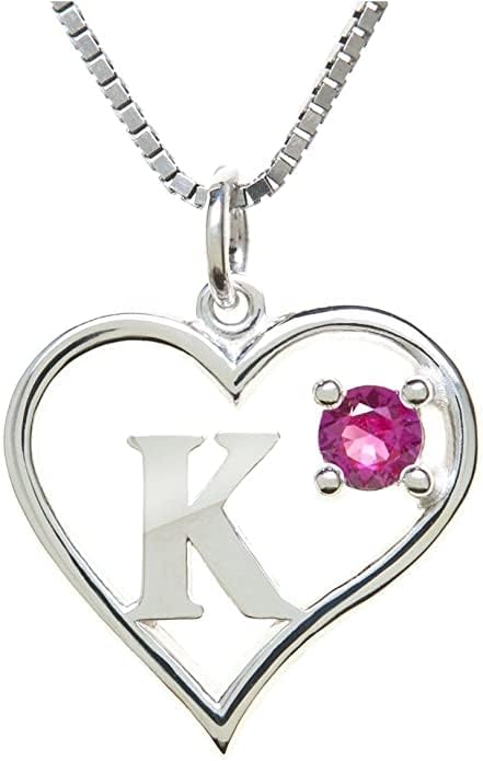 Silver Sterling Necklace Initial Letter A-Z Birthstone for Women – Personalized Custom Jewelry Pendant with Heart Design Customized Dainty Charm for Wife Girlfriend Mom – 18" Box Chain
