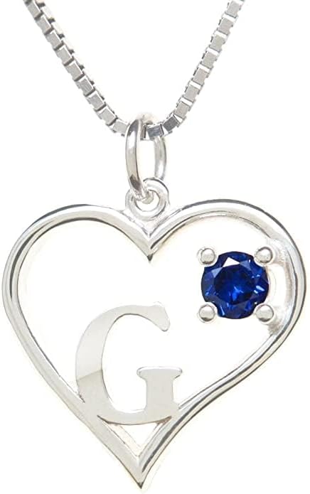 Silver Sterling Necklace Initial Letter A-Z Birthstone for Women – Personalized Custom Jewelry Pendant with Heart Design Customized Dainty Charm for Wife Girlfriend Mom – 18" Box Chain