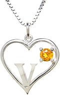 Silver Sterling Necklace Initial Letter A-Z Birthstone for Women – Personalized Custom Jewelry Pendant with Heart Design Customized Dainty Charm for Wife Girlfriend Mom – 18" Box Chain