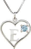 Silver Sterling Necklace Initial Letter A-Z Birthstone for Women – Personalized Custom Jewelry Pendant with Heart Design Customized Dainty Charm for Wife Girlfriend Mom – 18" Box Chain