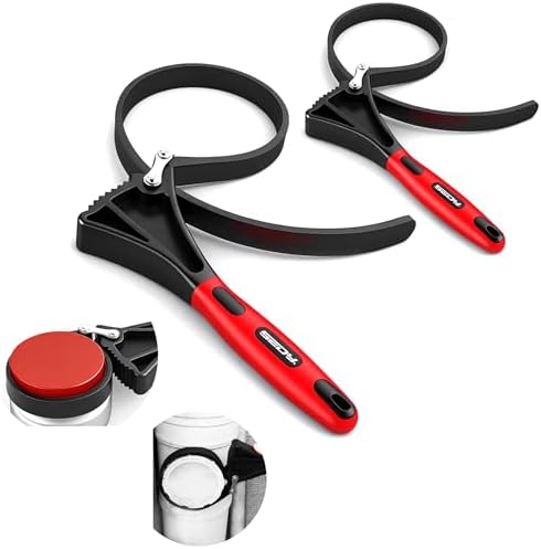 2-Piece Rubber Strap Adjustable Wrench Set Diameter 4" and 6", Oil Filter Pipe by SEDY
