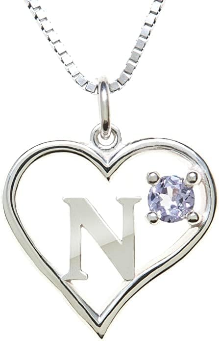 Silver Sterling Necklace Initial Letter A-Z Birthstone for Women – Personalized Custom Jewelry Pendant with Heart Design Customized Dainty Charm for Wife Girlfriend Mom – 18" Box Chain