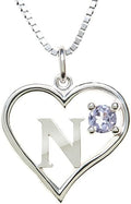 Silver Sterling Necklace Initial Letter A-Z Birthstone for Women – Personalized Custom Jewelry Pendant with Heart Design Customized Dainty Charm for Wife Girlfriend Mom – 18" Box Chain