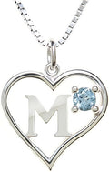 Silver Sterling Necklace Initial Letter A-Z Birthstone for Women – Personalized Custom Jewelry Pendant with Heart Design Customized Dainty Charm for Wife Girlfriend Mom – 18" Box Chain