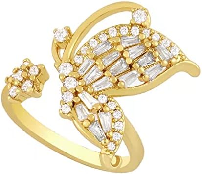 Gold-Plated Butterfly Rings - Vintage Snake Statement Rings with Cubic Zirconia for Women Adjustable Open Rings
