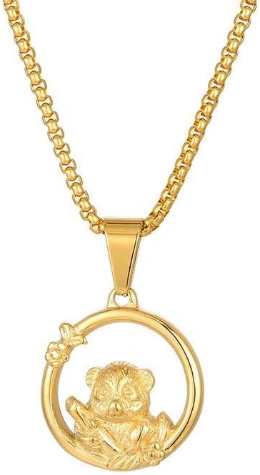 Animal-inspired steampunk-style circular openwork adorable panda stainless steel pendant necklace