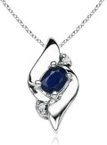 Angara Natural Blue Sapphire Pendant for Women | Shell Style Oval Sapphire and Diamond Pendant in 14K Solid Gold/Silver/Platinum With 18" Chain | September Birthday, Gemstone Jewelry Gift