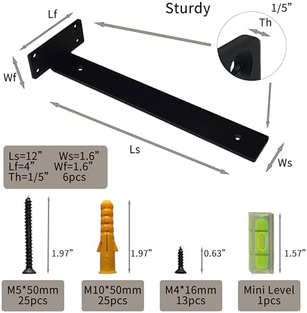 Heavy Duty Shelf Bracket 12 inch Metal Wall Mount Powder Coated 90 Degree Black - Image 2