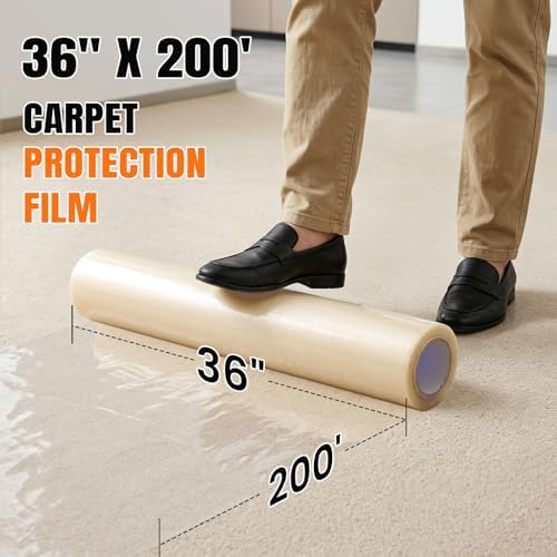 Pack of 2 Rolls 3mil Carpet Protection Film 36" x 200', self-Adhesive Plastic - Image 2