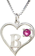 Silver Sterling Necklace Initial Letter A-Z Birthstone for Women – Personalized Custom Jewelry Pendant with Heart Design Customized Dainty Charm for Wife Girlfriend Mom – 18" Box Chain