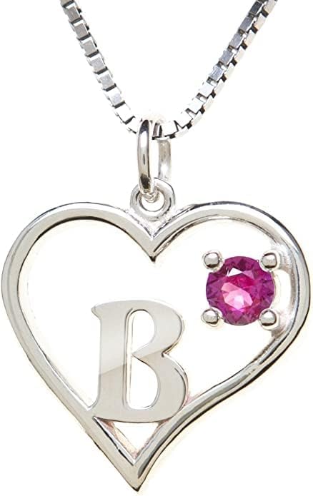 Silver Sterling Necklace Initial Letter A-Z Birthstone for Women – Personalized Custom Jewelry Pendant with Heart Design Customized Dainty Charm for Wife Girlfriend Mom – 18" Box Chain