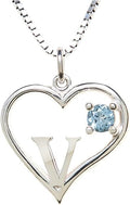 Silver Sterling Necklace Initial Letter A-Z Birthstone for Women – Personalized Custom Jewelry Pendant with Heart Design Customized Dainty Charm for Wife Girlfriend Mom – 18" Box Chain