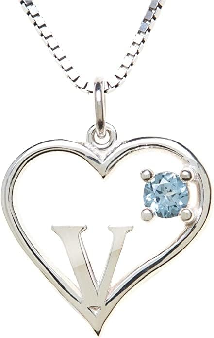 Silver Sterling Necklace Initial Letter A-Z Birthstone for Women – Personalized Custom Jewelry Pendant with Heart Design Customized Dainty Charm for Wife Girlfriend Mom – 18" Box Chain