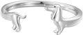 WOSTU Animal Open Adjustable Ring Playful Cat Dachshund Snake Koi Fish Hummingbird Bat Heart Feather Stacking Ring for Women, Sterling Silver Plated Pet Memorial Jewelry Gift for Cat Lovers