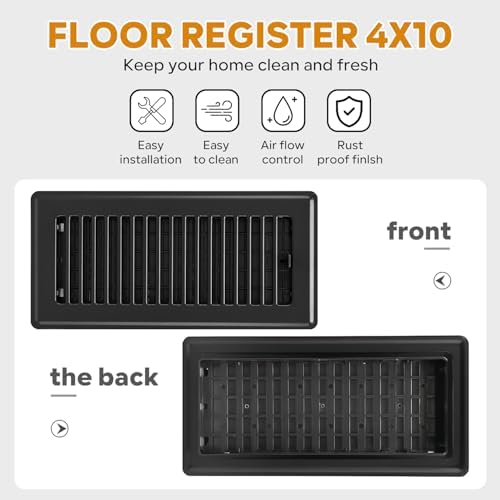 Black Vent Cover, Floor Register 4x10, Heavy Duty Steel Walkable Floor Vents - Image 5