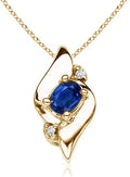 Angara Natural Blue Sapphire Pendant for Women | Shell Style Oval Sapphire and Diamond Pendant in 14K Solid Gold/Silver/Platinum With 18" Chain | September Birthday, Gemstone Jewelry Gift