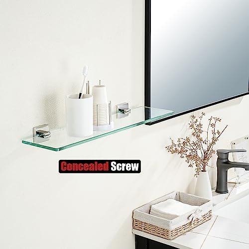 JQK Bathroom Glass Shelf, Floating Tempered Glass Shower Storage 24 by 5 inches - Image 5